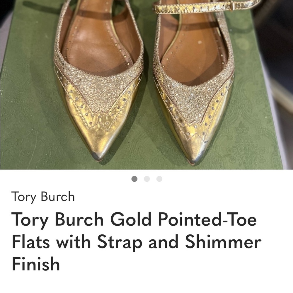 Tory Burch Gold Glitter Flats with Strap - Picture 2 of 10